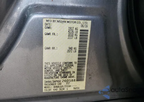 2016 Nissan Altima 2.5 z USA, uszkodzony, nr VIN 1N4AL3APXGC260588